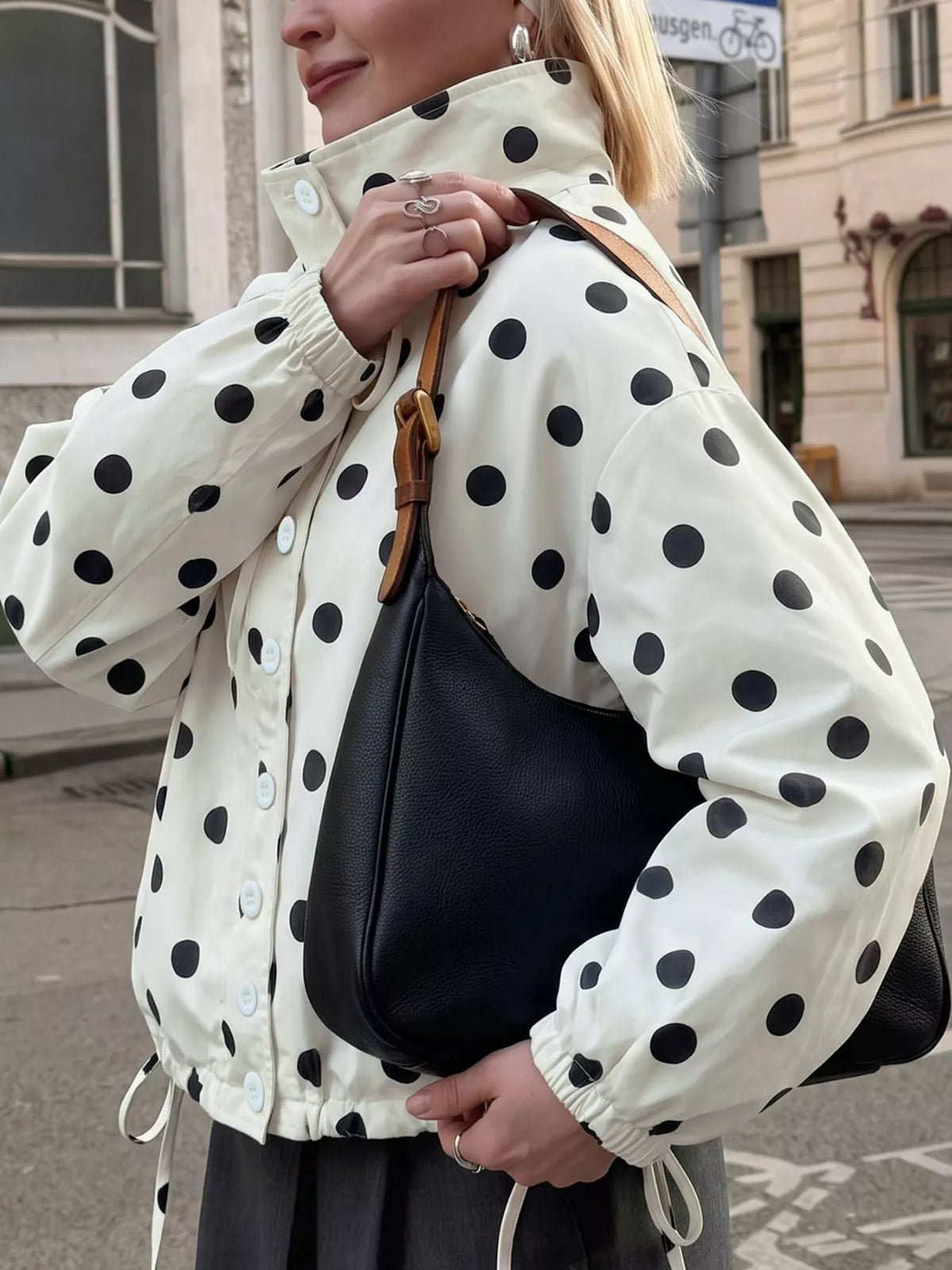 Trendsi Polka Dot Stand-Collar Casual Jacket -