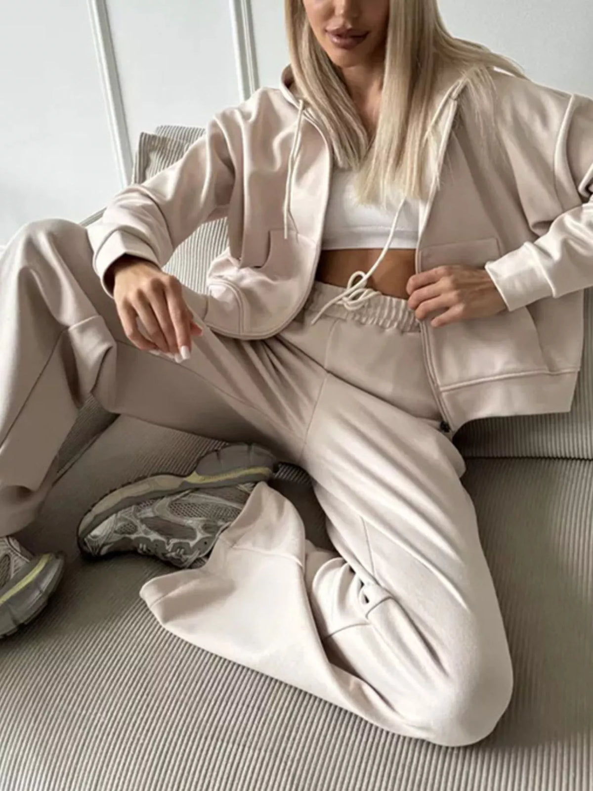 Trendsi Zip-Up Hoodie and Wide-Leg Pants Set -