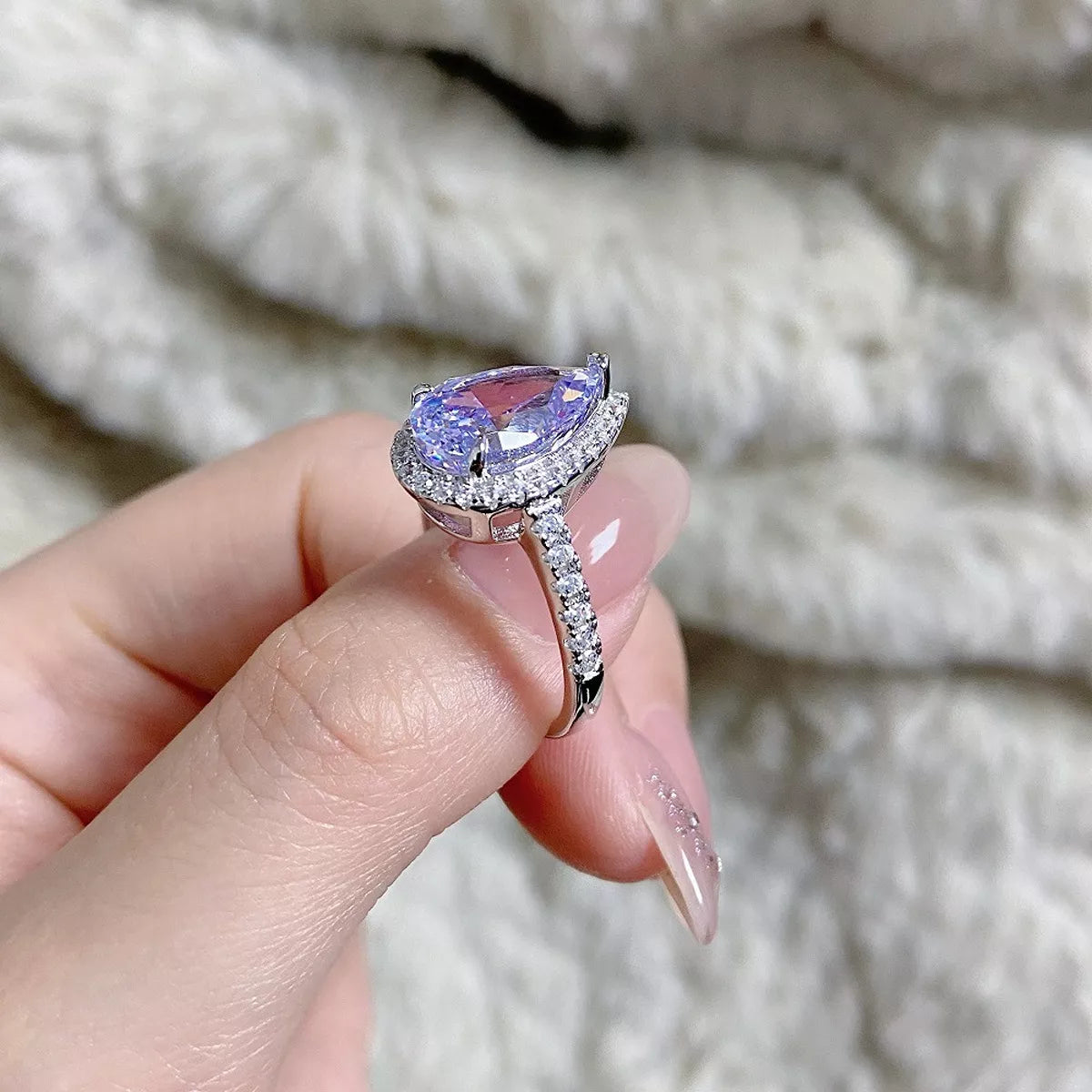Trendsi 925 Sterling Silver Zircon Teardrop Ring -