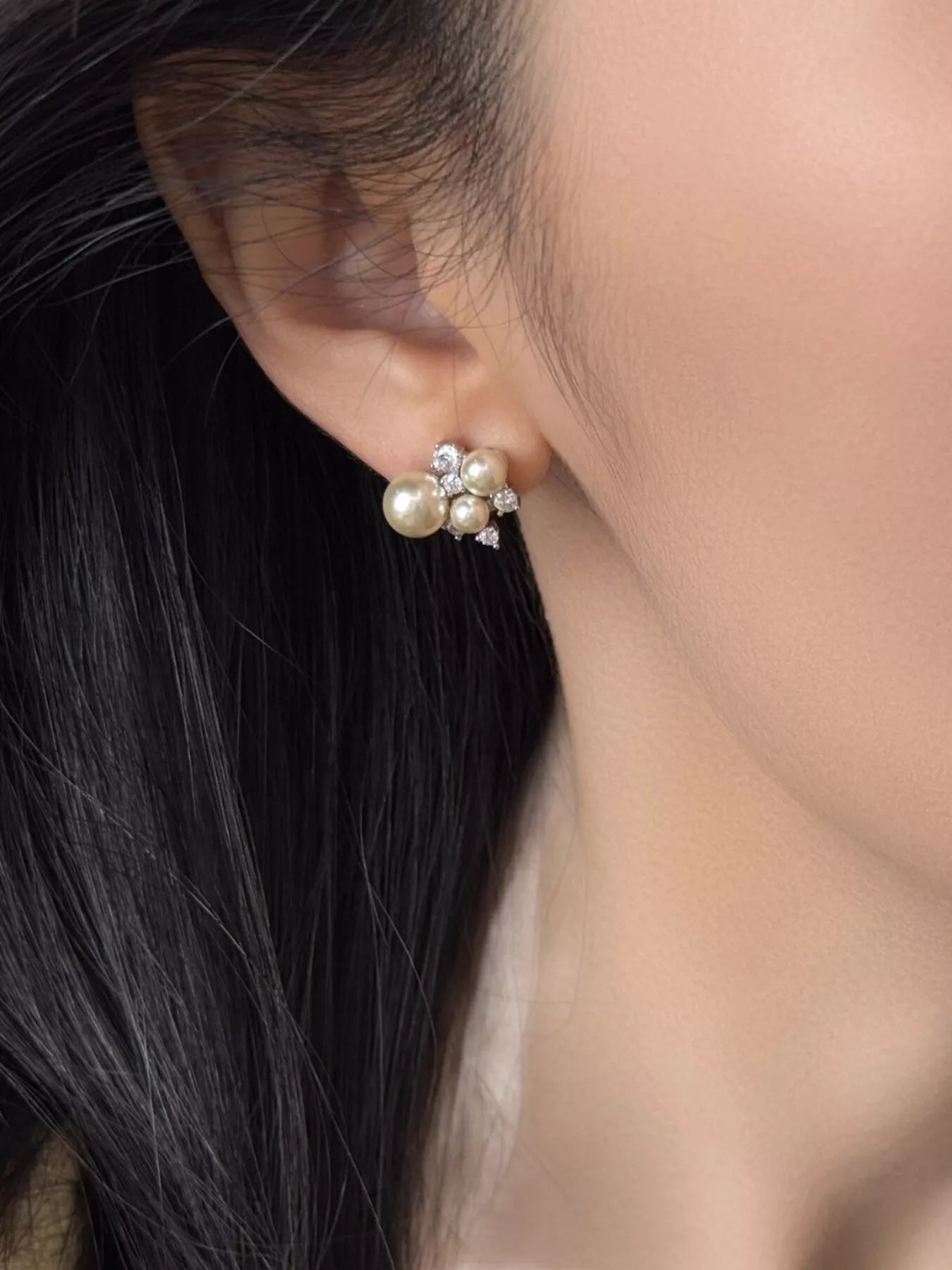 Women's Pearl Cluster Stud Earrings Synthetic Pearl Zircon 925 Silver