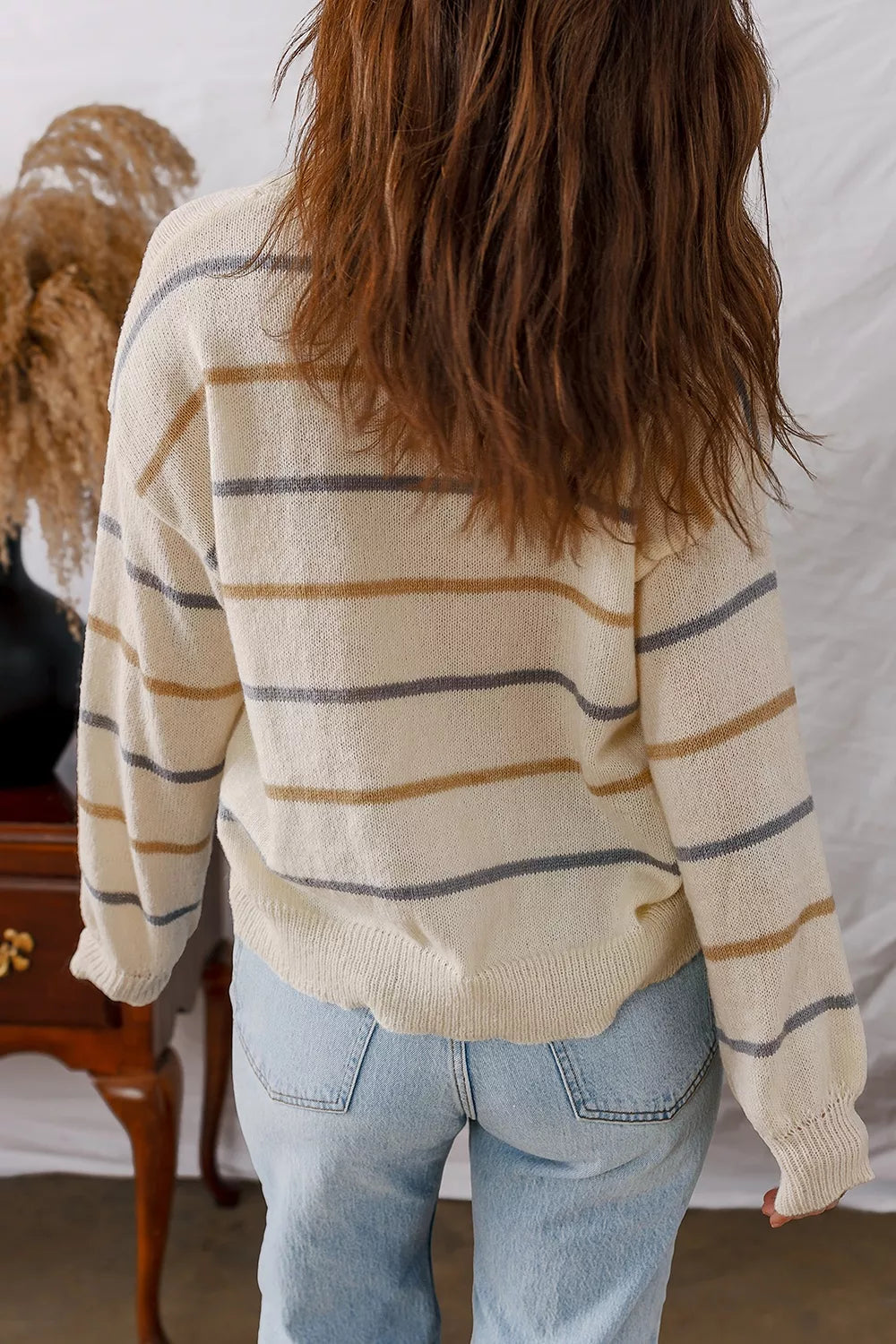 Trendsi Striped V-Neck Button-Up Cardigan -