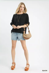 Trendsi Umgee Linen Frayed Hem Scallop Edge Top -