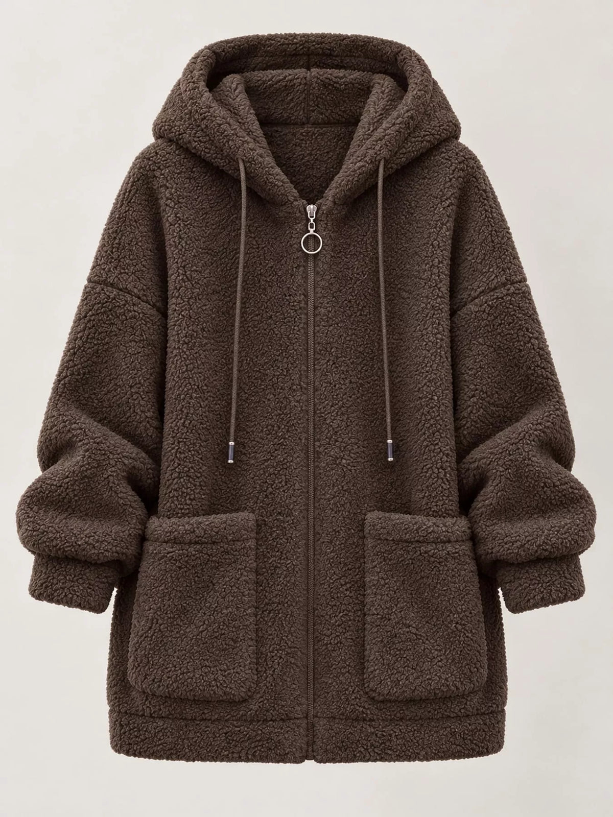 Coffee fleece zip-up hoodie with pockets