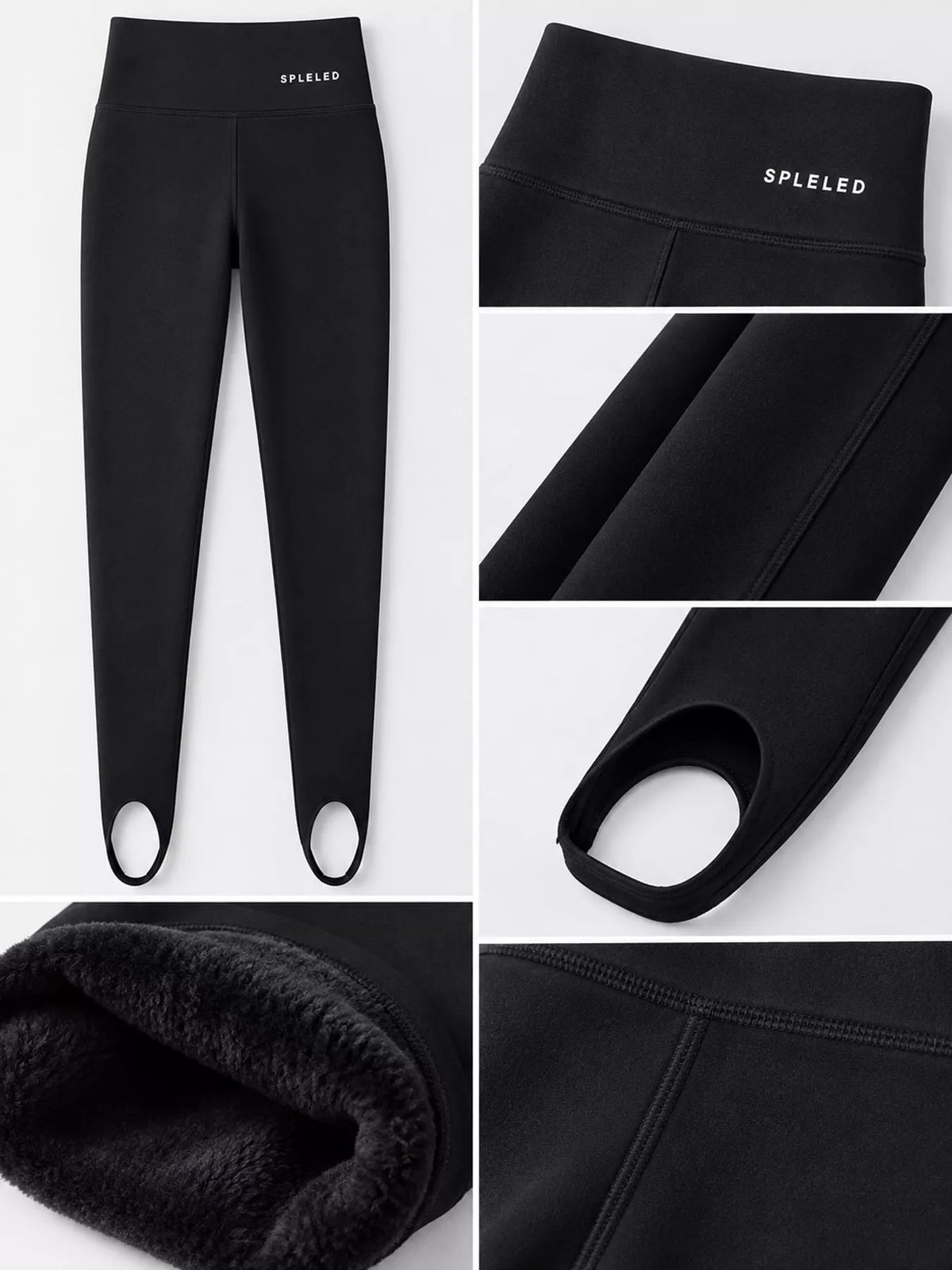 Black - Fleece-lined Stirrup high-waisted fleece-lined stirrup leggings, detail view