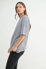 Trendsi MONO B Coastal Cotton Striped Oversized Crewneck T-Shirt -