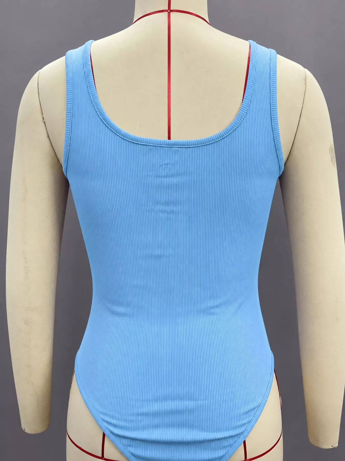 Ribbed bodysuit, light blue mannequin back