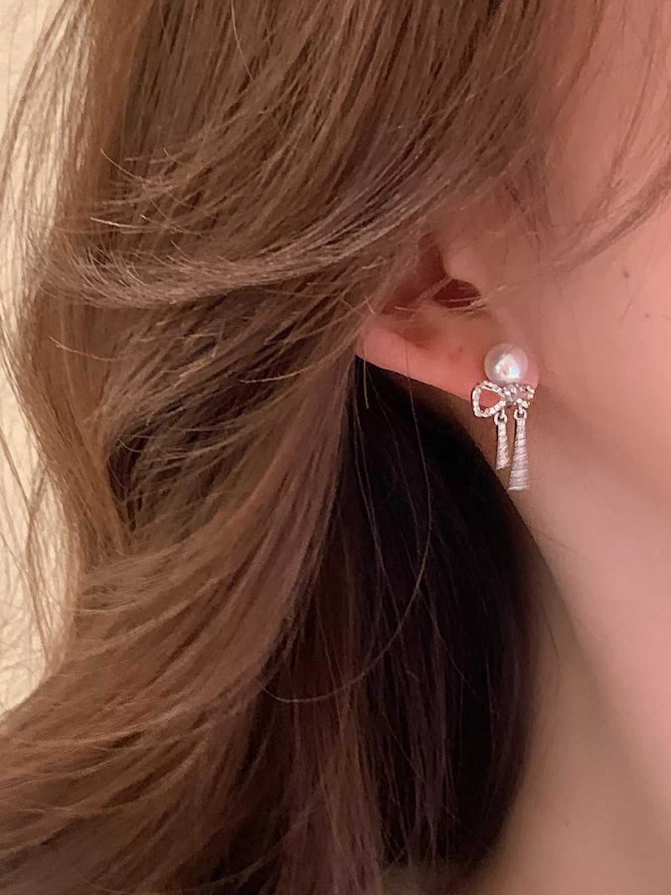 Trendsi Pearl Bowknot Drop Earrings -