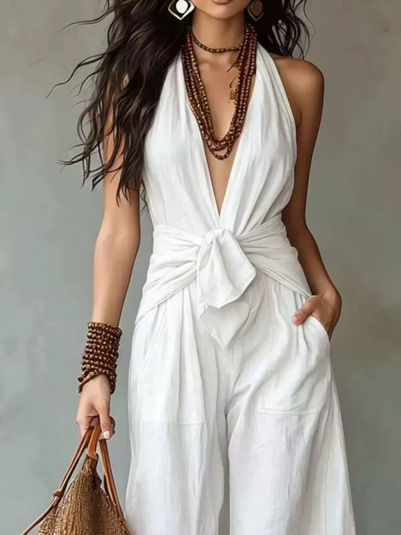 Trendsi Backless Halter Neck Wide Leg Jumpsuit -