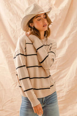 Trendsi SO ME Stripe Crew Neck Basic Essential Sweater -
