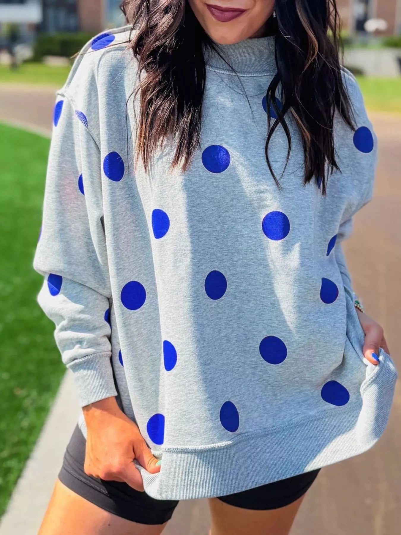 Trendsi Oversized Polka Dot Crewneck Sweatshirt -