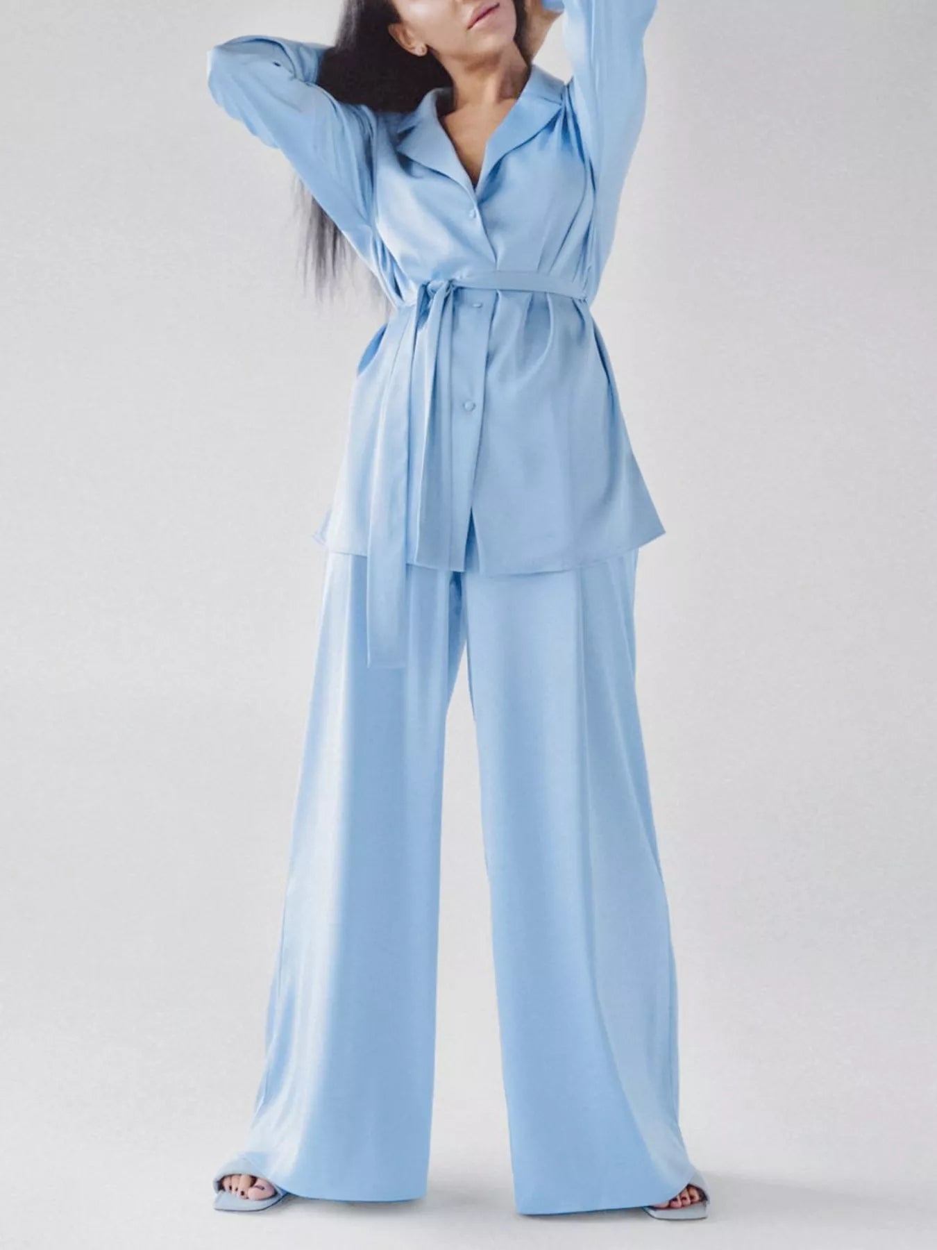 Trendsi Satin Long Sleeve Shirt and Pants Set -