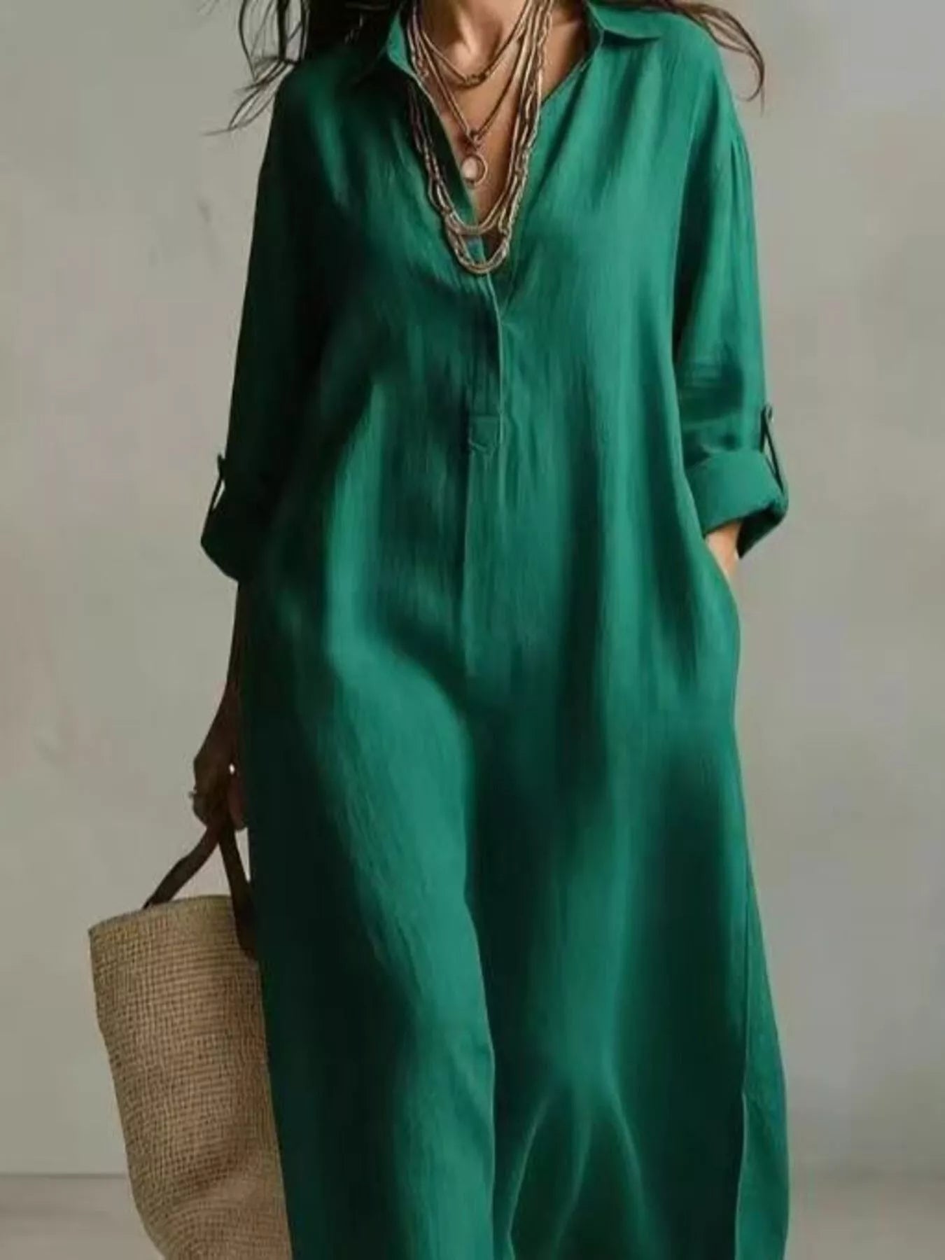 Trendsi Full Size Casual Midi Shirt Dress Plus Size -