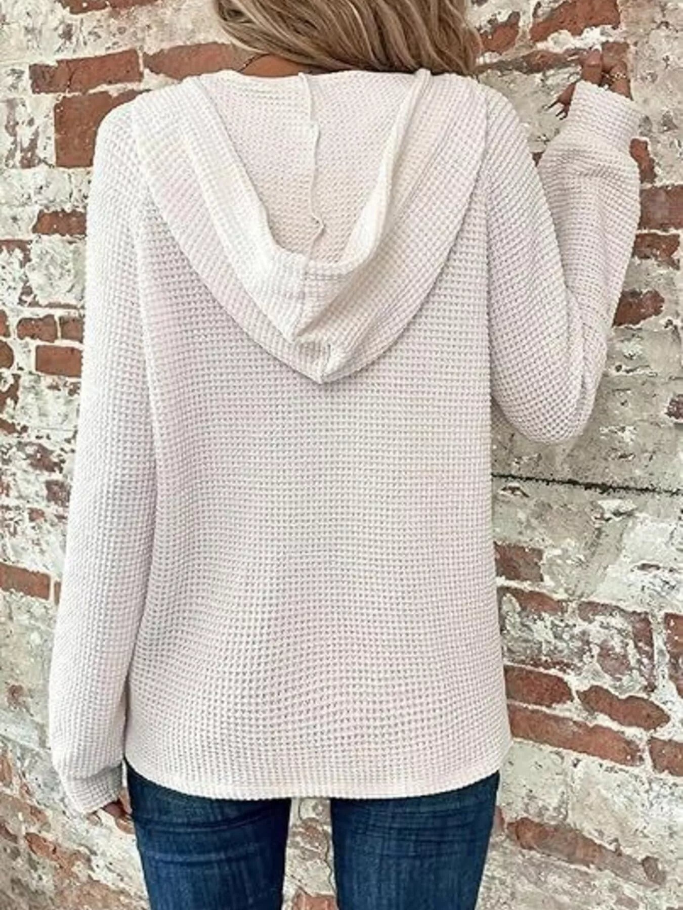 Trendsi Full Size Waffle Knit Half-Button Hoodie Plus Size -