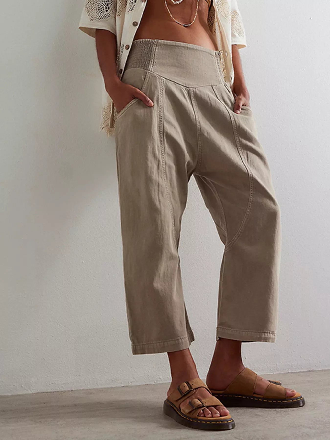 Trendsi Smocked High-Waisted Wide Leg Jeans -