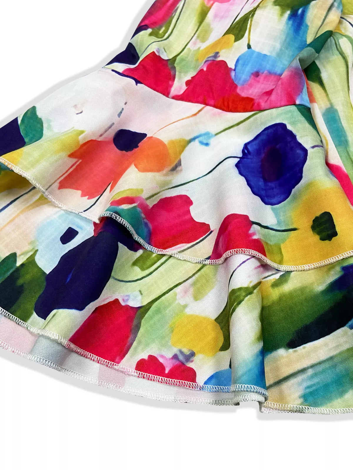 Floral Print Tiered Ruffle Sleeve Mini Dress in multicolor, sleeve detail