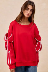 Trendsi BiBi Bow Detail Sleeves Fleece Sweatshirt -