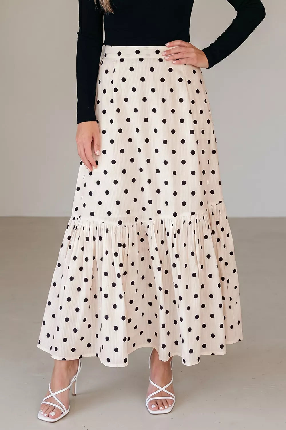 Trendsi Polka Dot Ruffled Slit Maxi Skirt -