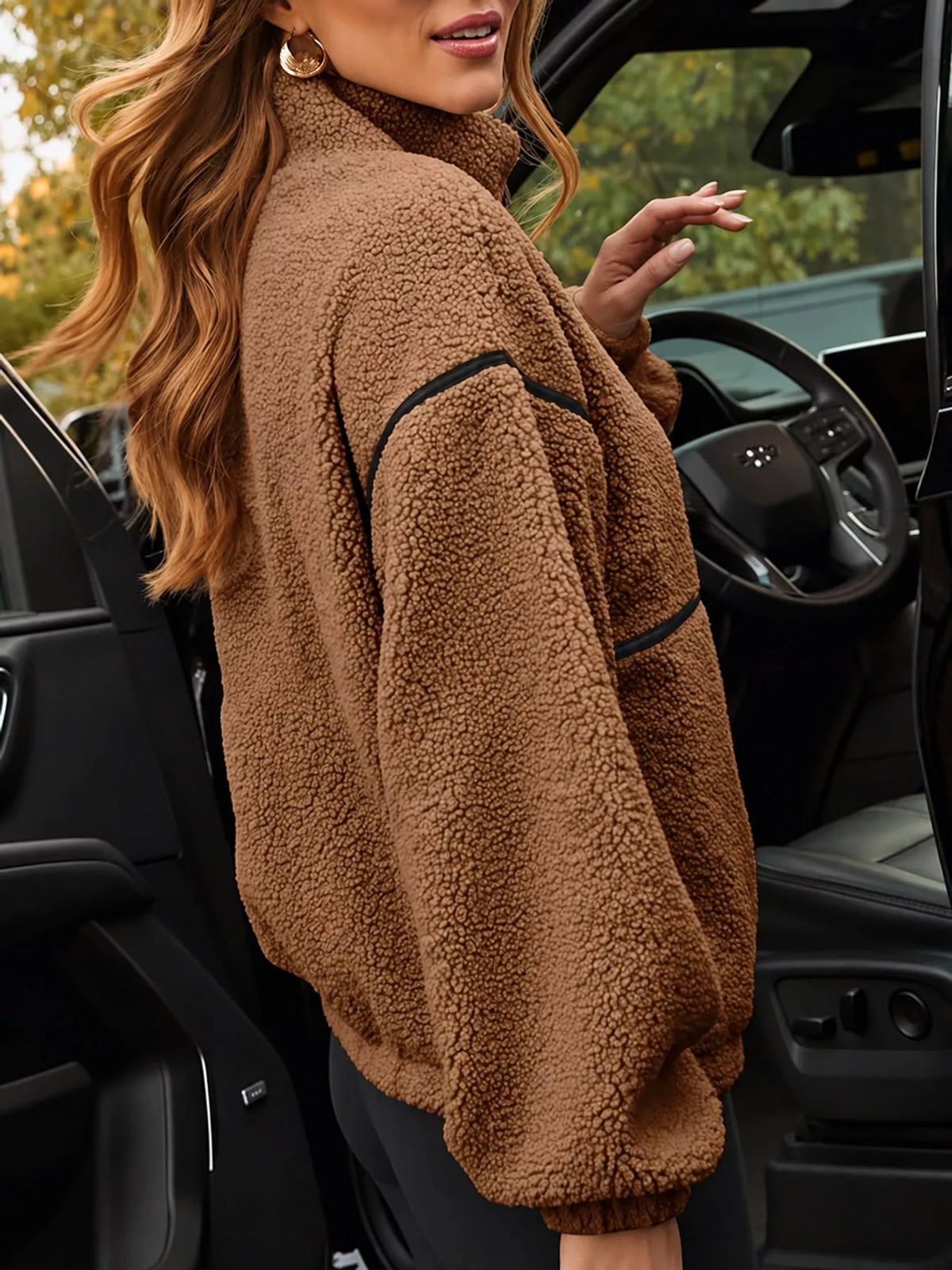 Stand Collar Sherpa Fleece Zip-Up Jacket — side view