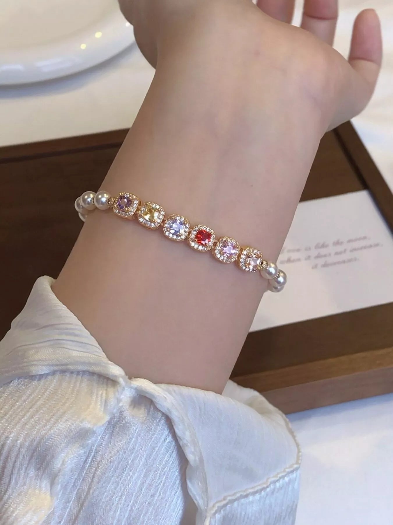 Trendsi Pearl & Zircon Adjustable Bracelet -