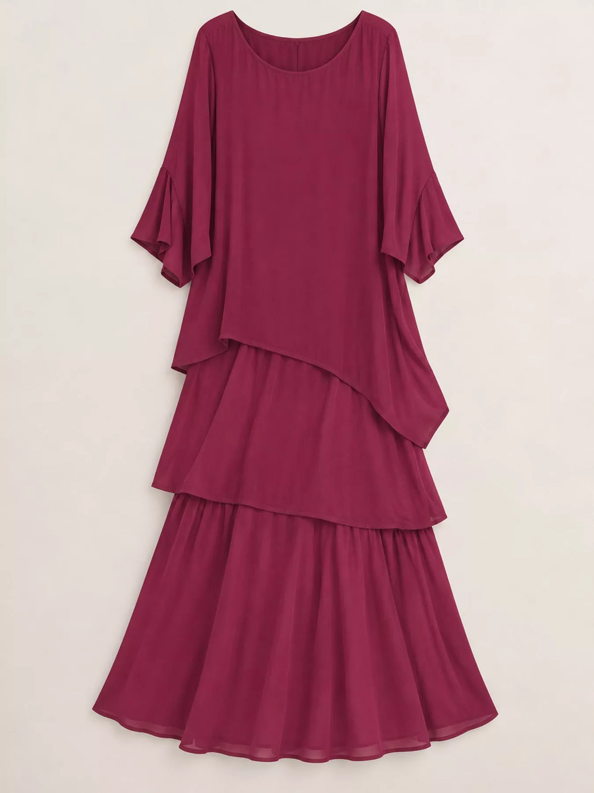 Layered maxi dress, burgundy hanging front