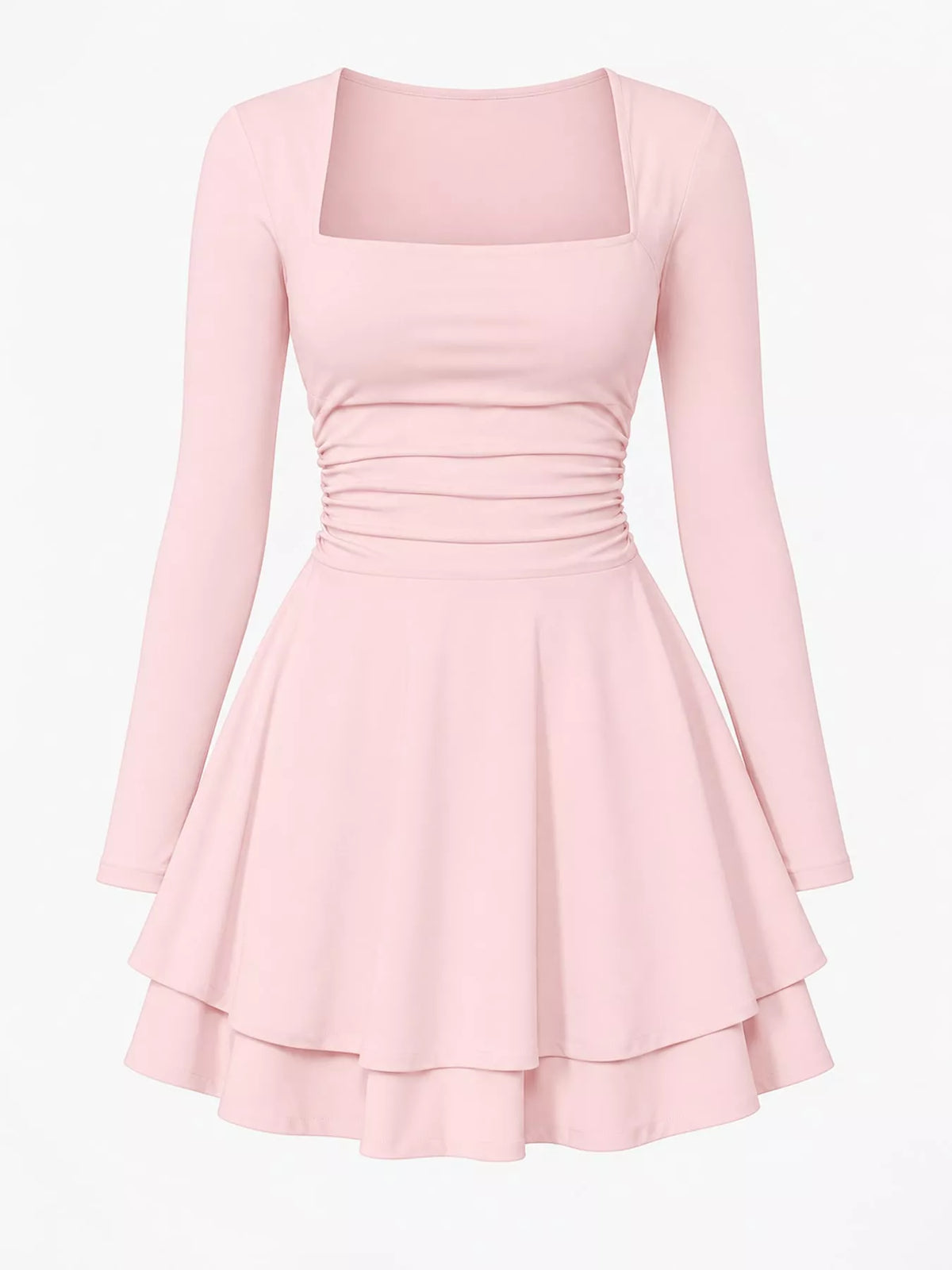 Square neck long sleeve mini dress, product view