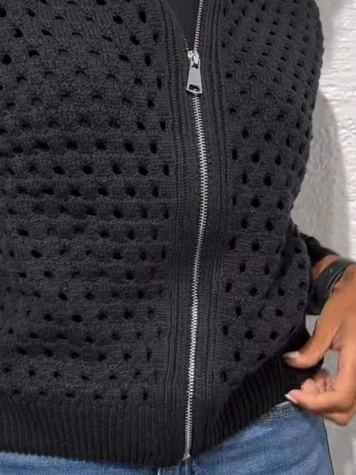 Trendsi Full Size Crochet Knit Zip-Up Cardigan Plus Size -