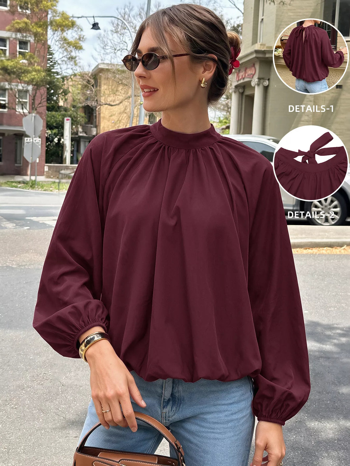 Trendsi Tie Back Balloon Sleeve Blouse -