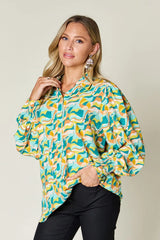 Trendsi Double Take Full Size Printed Smocked Long Sleeve Blouse -