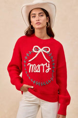 Trendsi BiBi Christmas Wreath Merry Letter Knit Top -