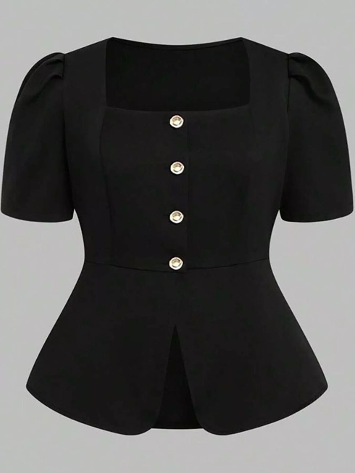 Peplum top and pants set, black top flat lay