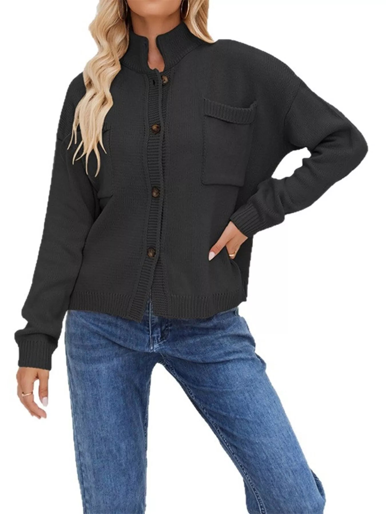 Trendsi Button Up Dropped Shoulder Cardigan -