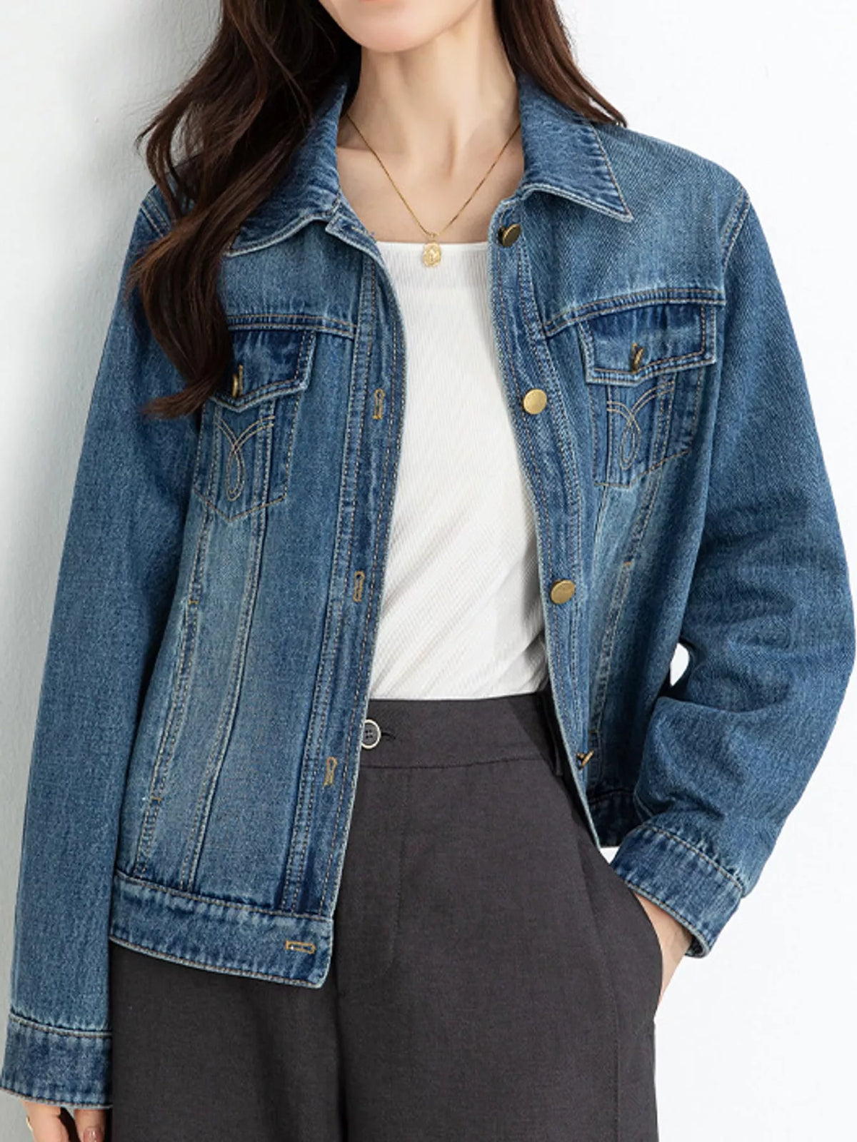 Vintage Wash Relaxed Fit Denim Jacket — front view