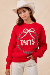 Trendsi BiBi Christmas Wreath Merry Letter Knit Top -