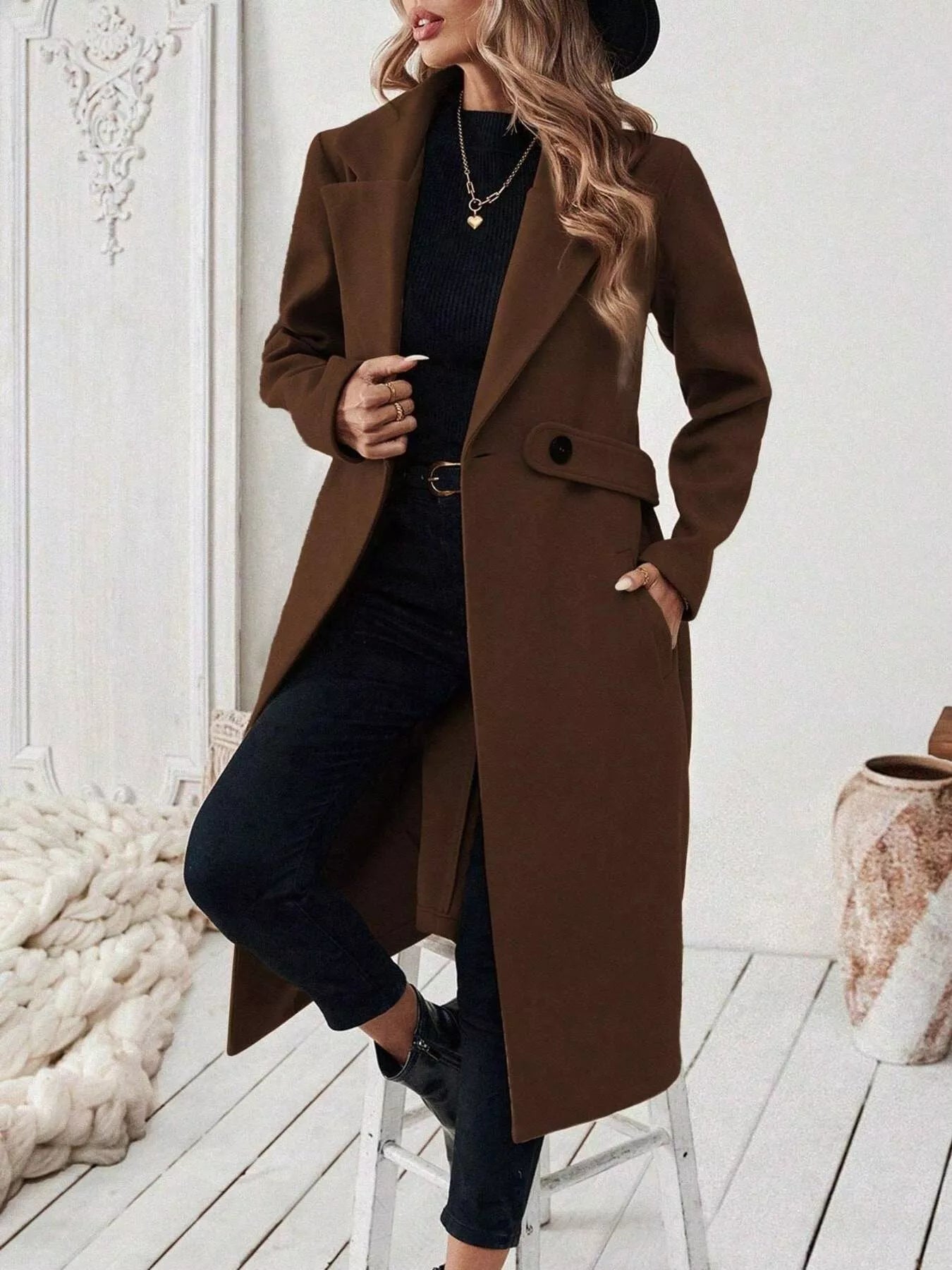 Trendsi Single-Button Longline Coat -