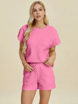 Trendsi Double Take Full Size Texture T-Shirt and Shorts Set -