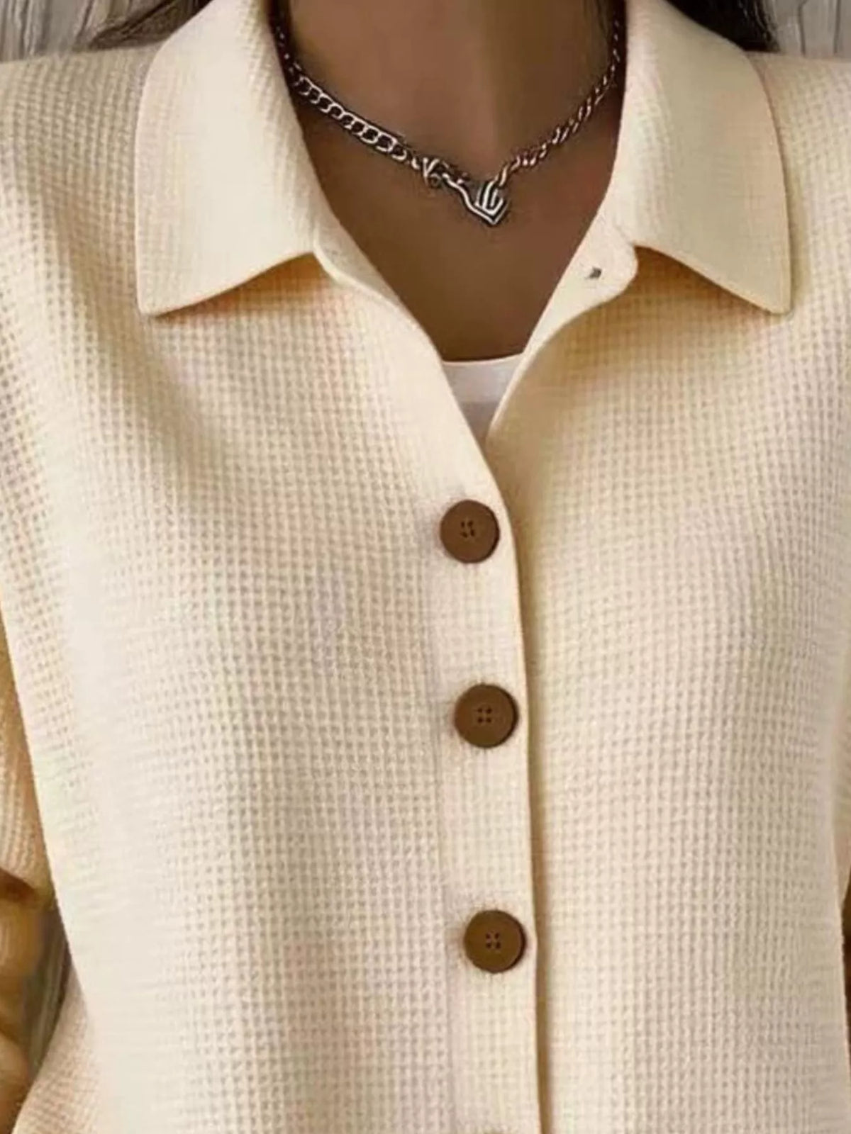 Waffle Knit Button-Down Shirt — construction details