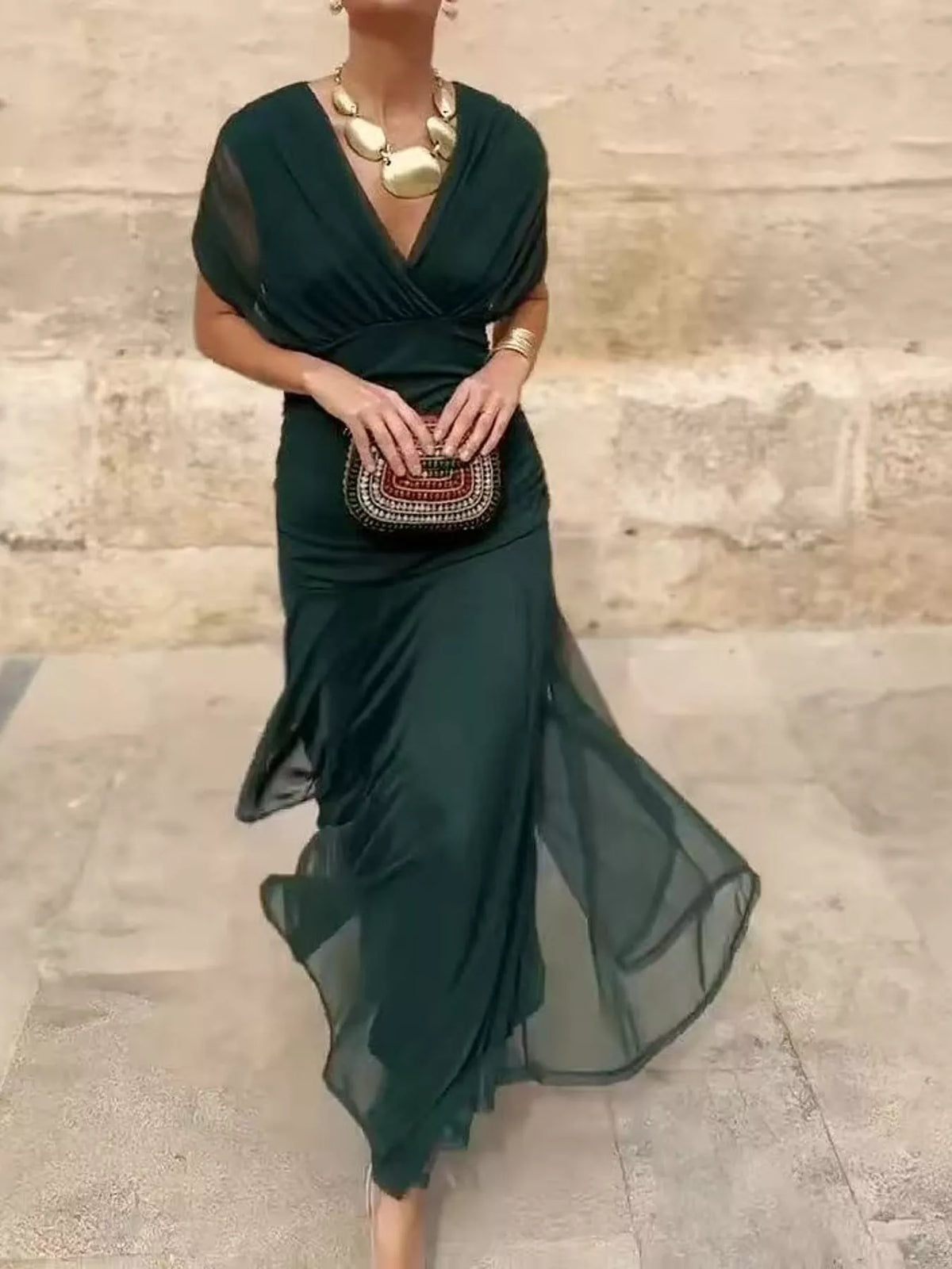 Olive Green ruched dress