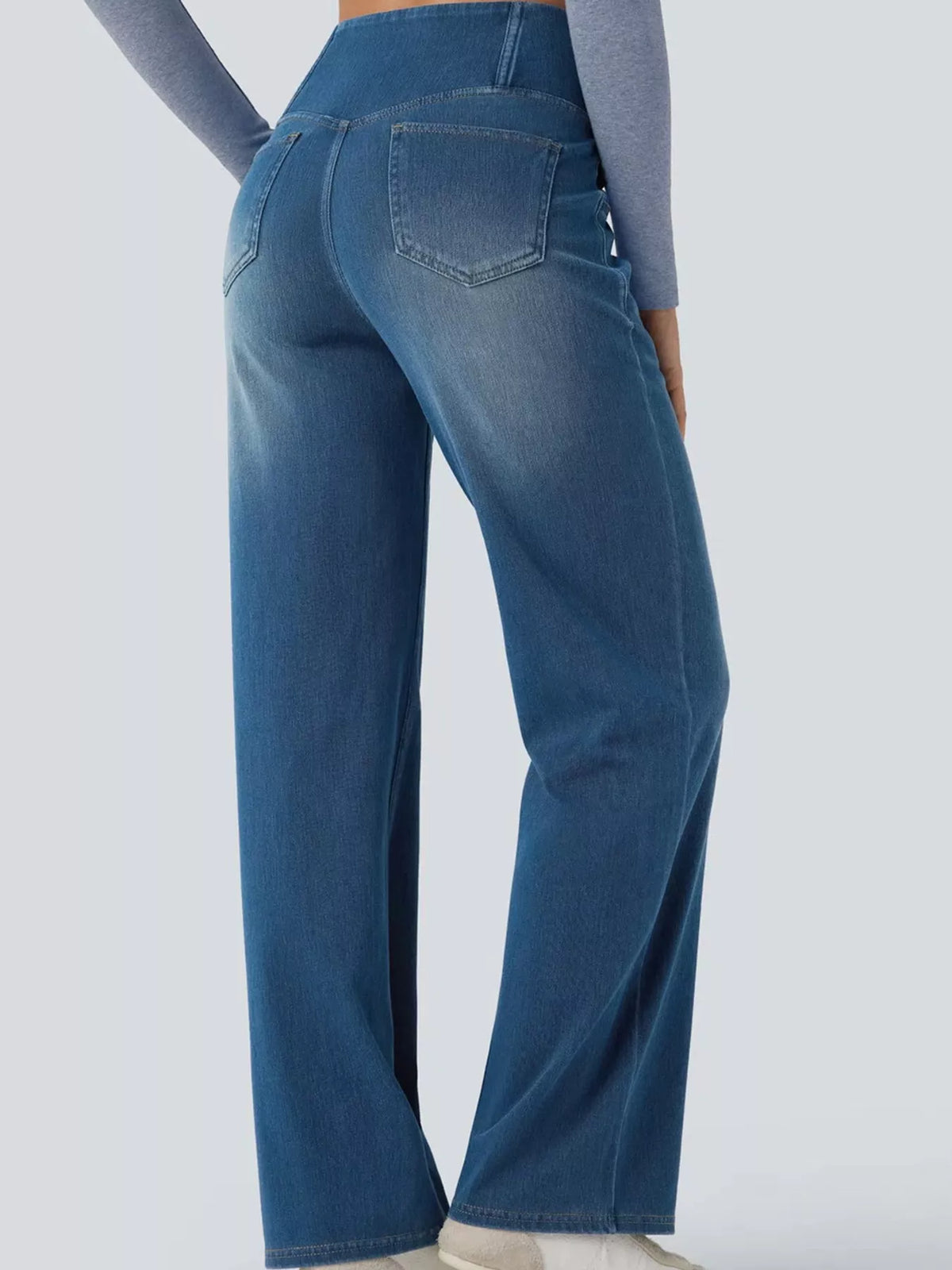 High-Waisted Crossover Straight-Leg Jeans, back view