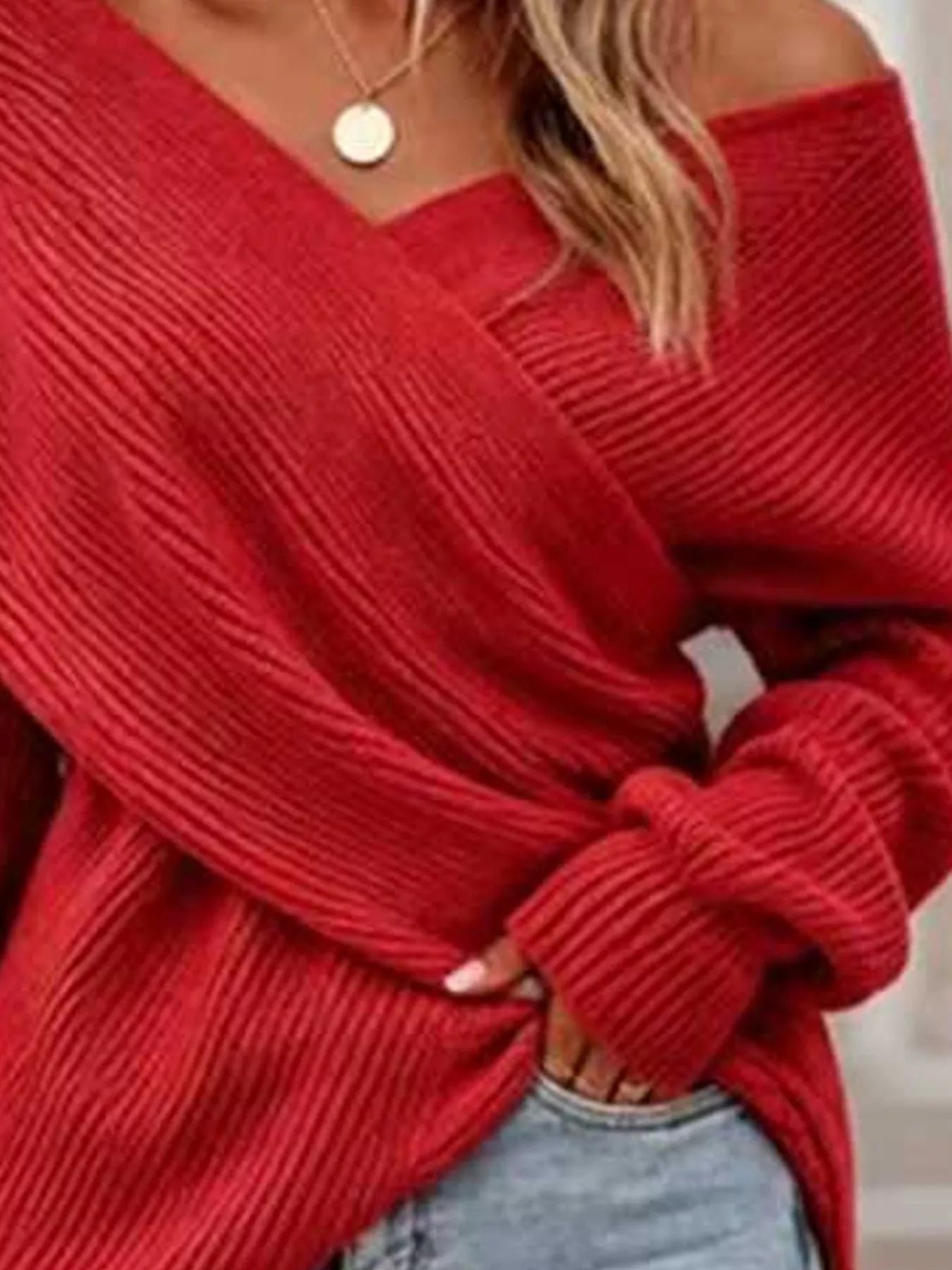 Trendsi Crisscross Ribbed Knit Long Sleeve Sweater -