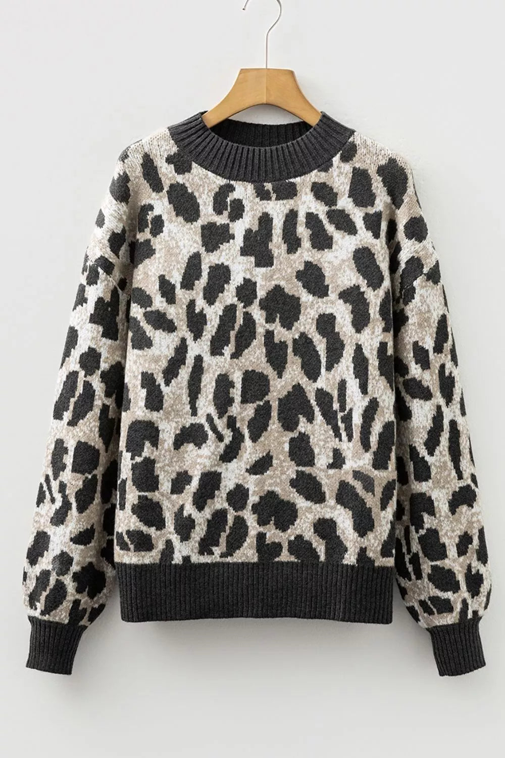 Trendsi Leopard Drop Shoulder Baggy Sweater -