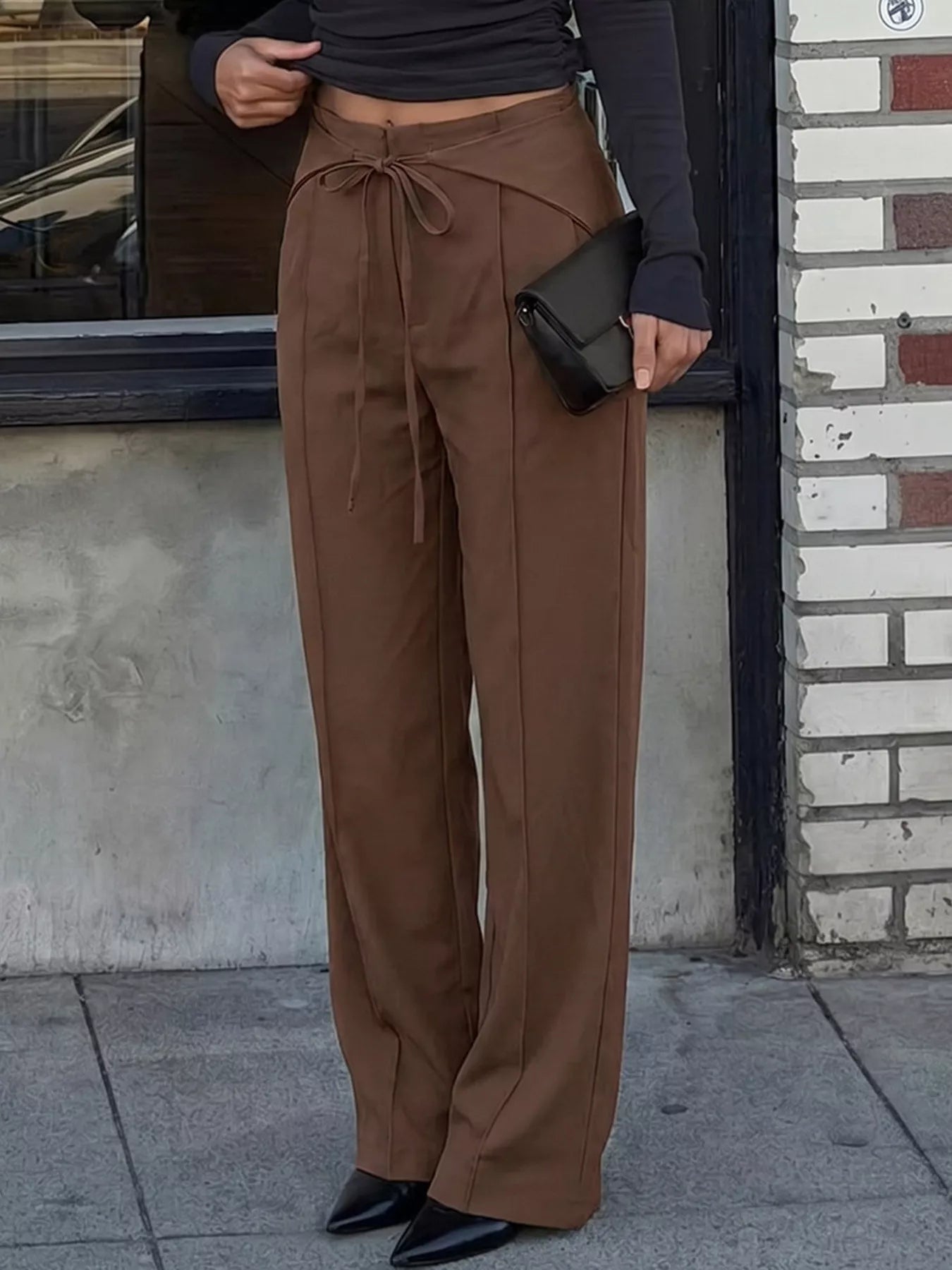 Trendsi High-Waisted Wide-Leg Drawstring Pants -