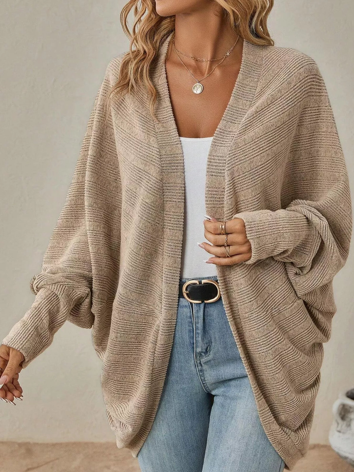 Apricot open-front batwing sleeve cardigan