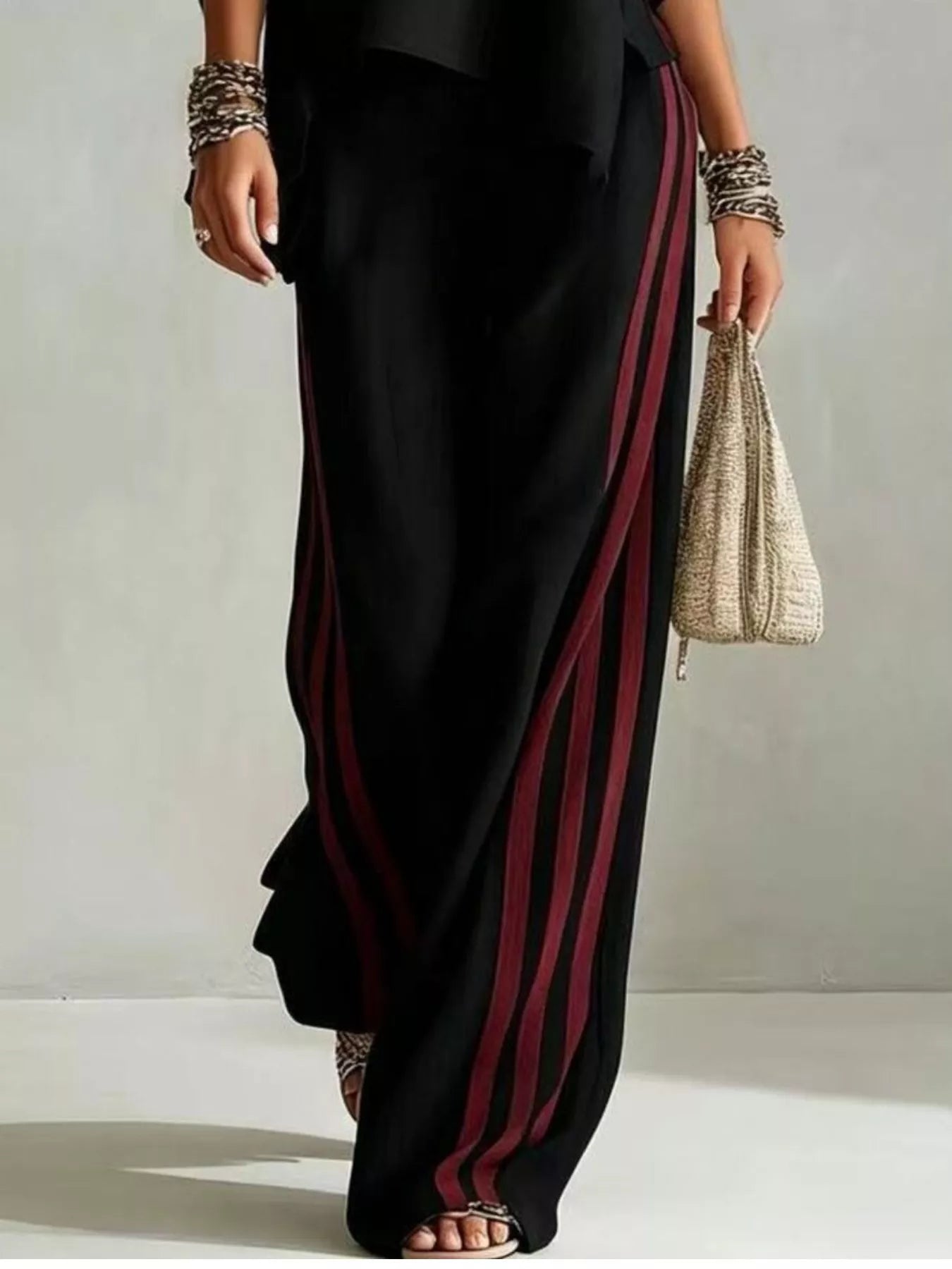Trendsi Full Size Striped 3/4 Sleeve Top and Pants Set Plus Size -