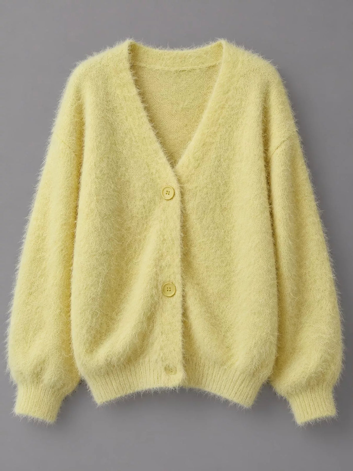 Yellow fuzzy v-neck button-down cardigan