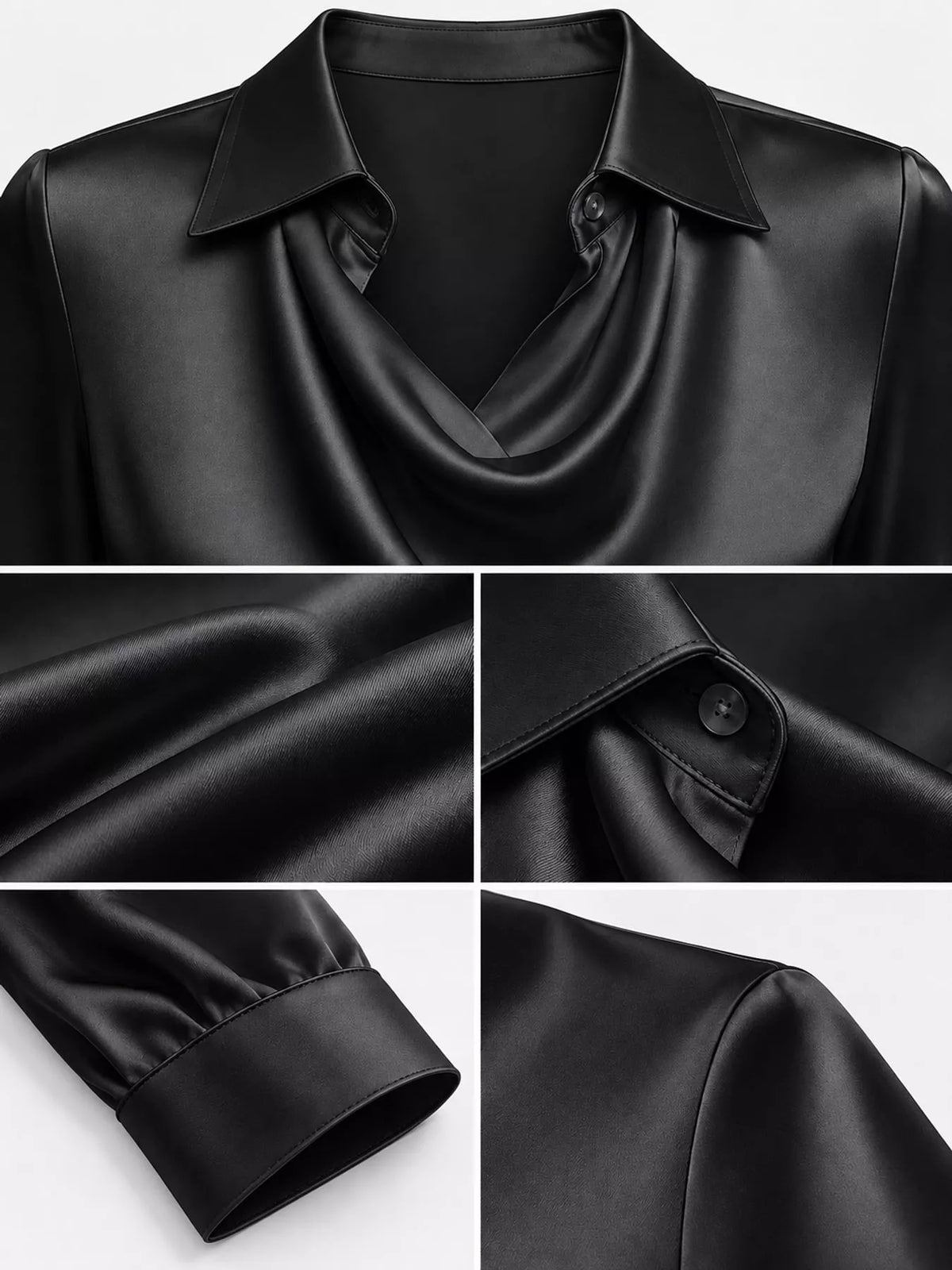 Black satin cowl neck blouse
