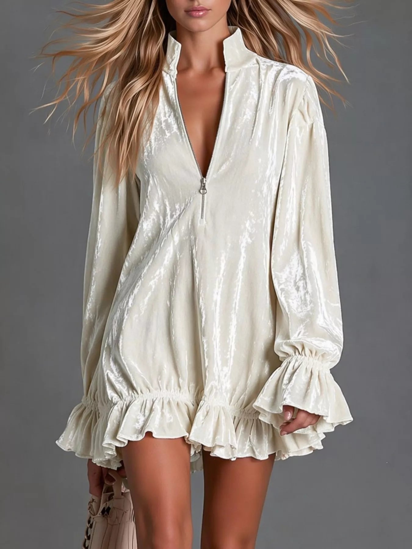 Trendsi Full Size Zip-Front Ruffle Hem Mini Dress Plus Size -
