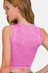 Trendsi Zenana Washed Ribbed Seamless Crop Tank with Bra Pad -