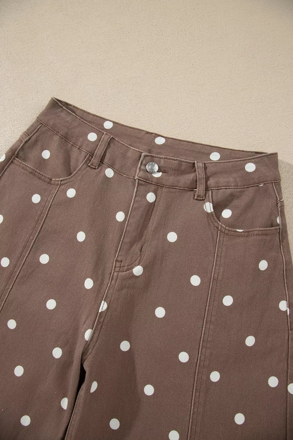 Trendsi Tailored Seam Polka Dot Print Barrel Casual Jeans -
