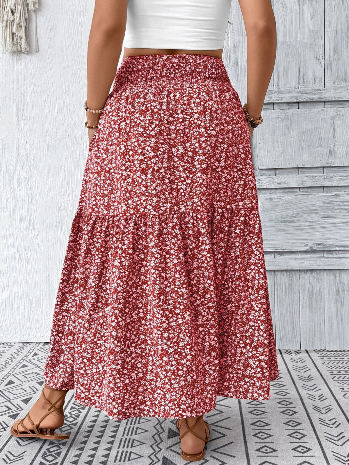 Trendsi Plus Size Floral Print Tiered Skirt -