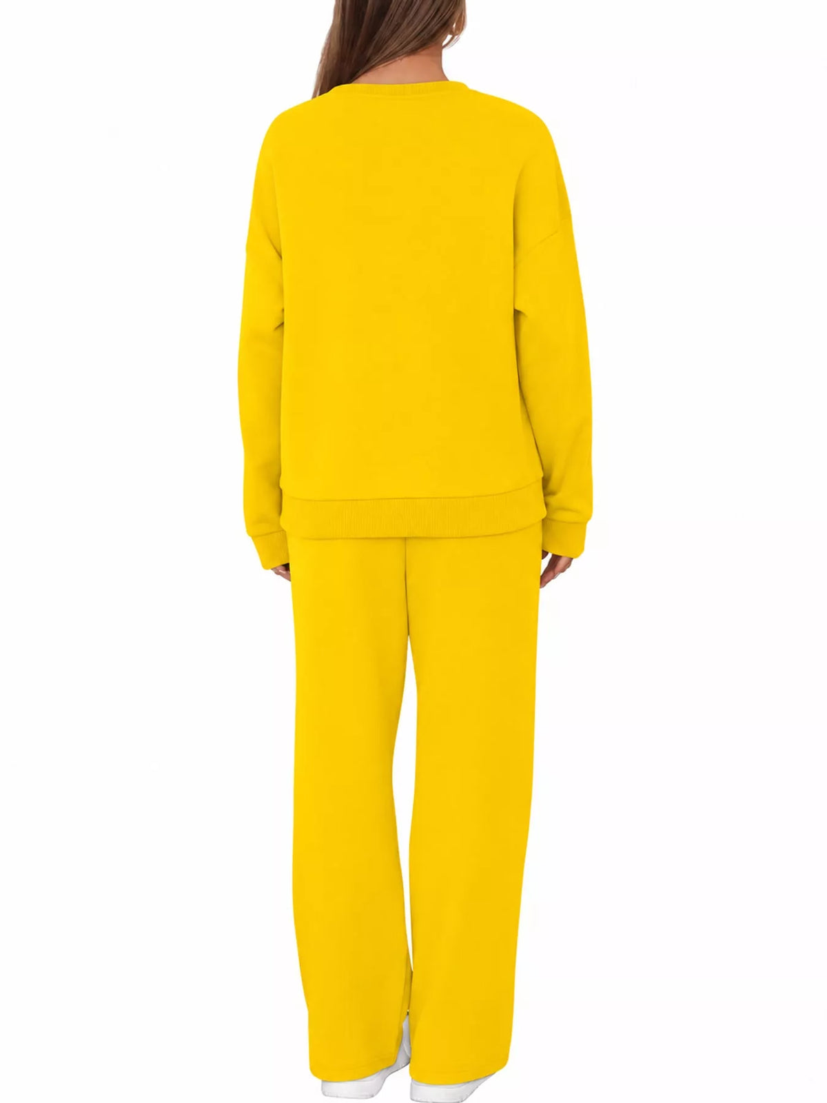 Crewneck Drop Shoulder Sweatshirt and Wide-Leg Pants Set — back view